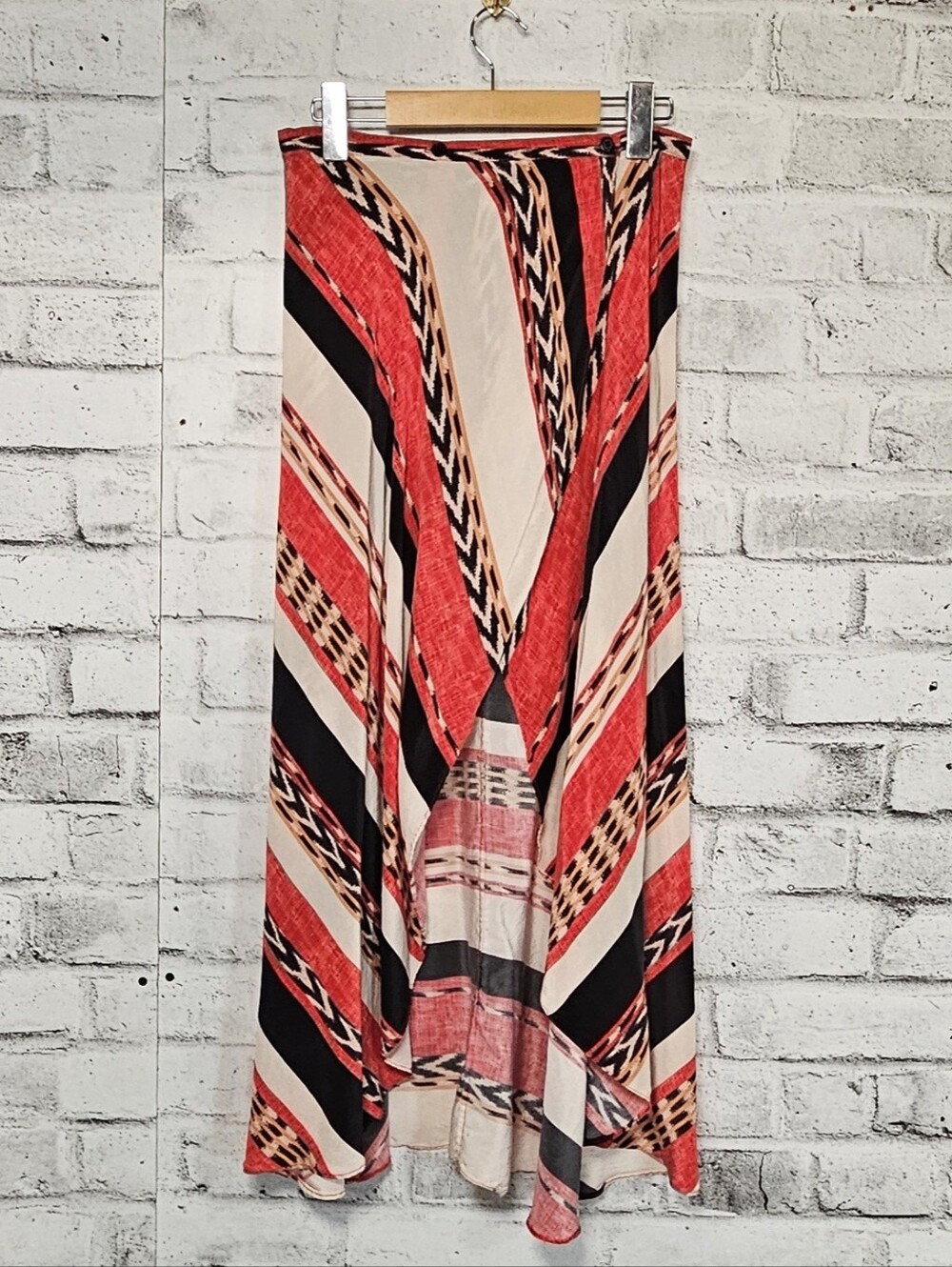 Paula Hermanny 100% Silk Abstract Print Handkerchief Hem Midi Skirt